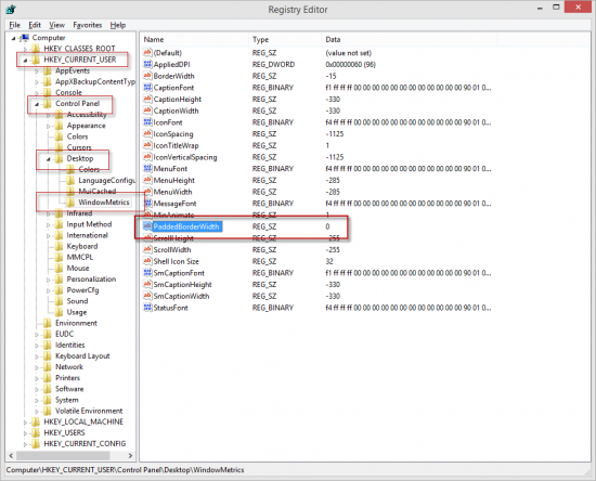 PaddedBorderWidth registry setting
