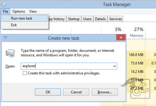 Run Explorer in Task Manager